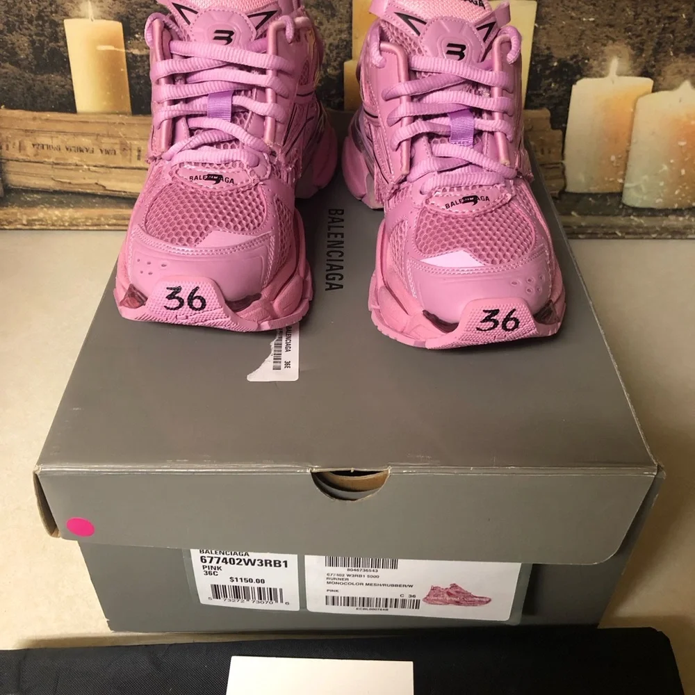 Balenciaga Runner Track Trainer Sneaker Low-Top Women Size 6 Light Pink Black - Picture 6 of 11